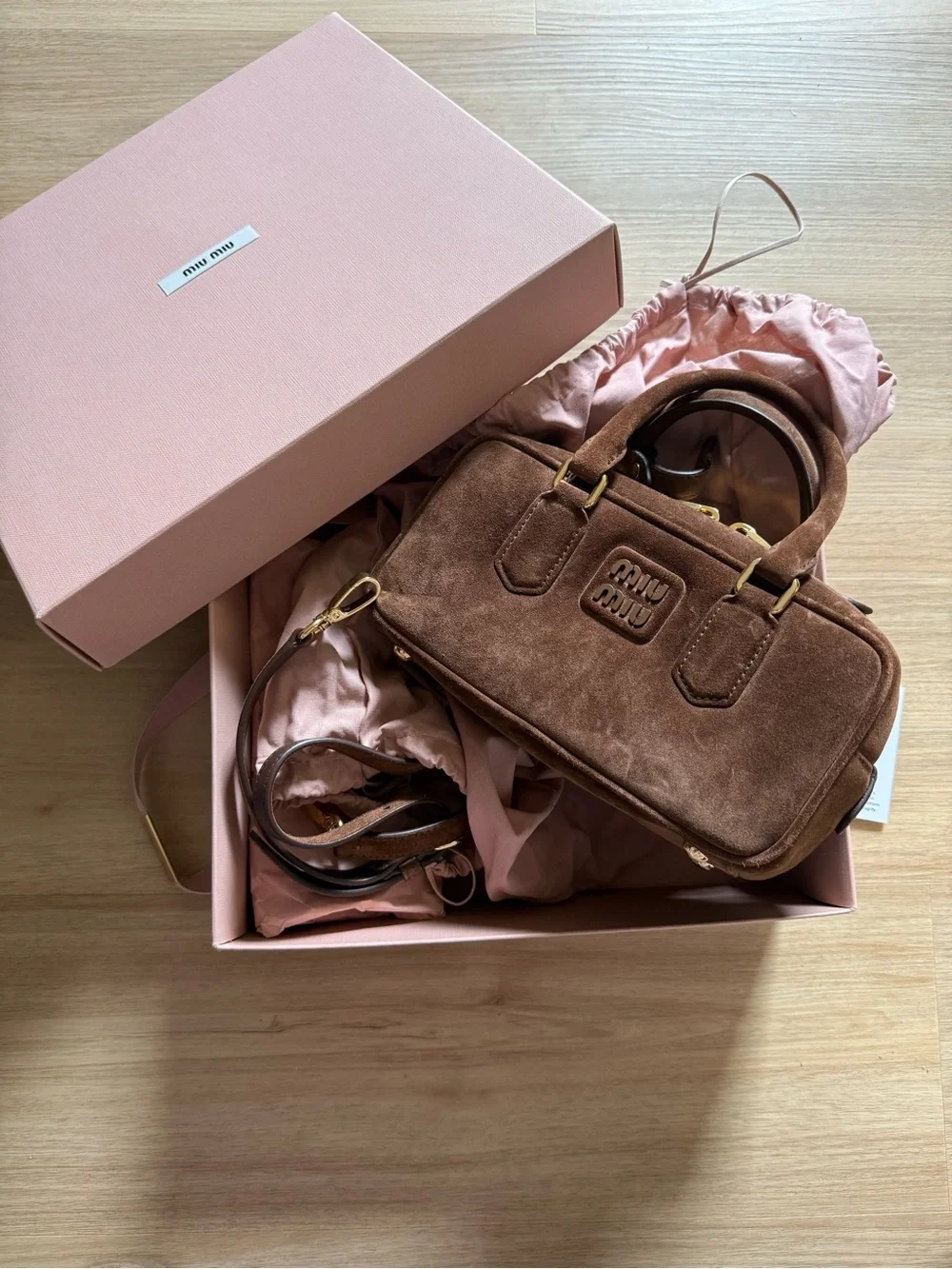 Miu Miu Brown Suede Top-Handle Satchel with Detachable Strap (brand new 1 stain) - Picture 2 of 5